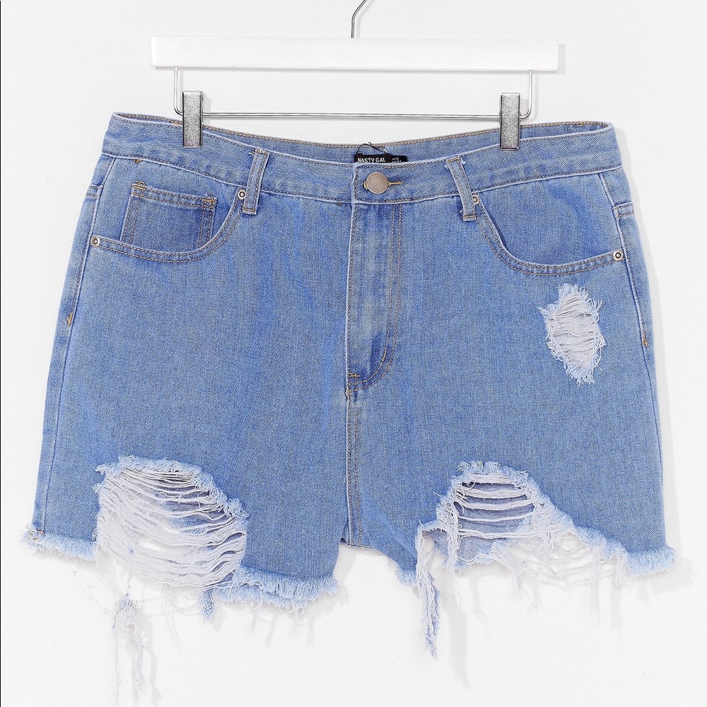 Plus Distressed Raw Mom Shorts